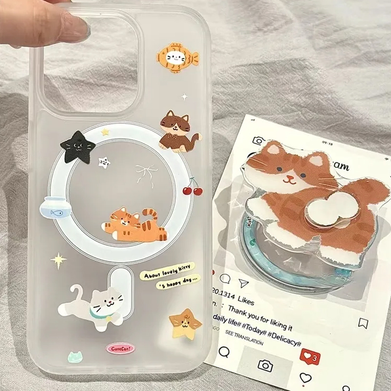 Phone Cases Quirky - シンプルで面白い可愛い猫柄のMagSafe対応ワイヤレス充電対応iPhoneケース（iPhone 11/12/13/14/15/16/17/Air/Pro/Max/Plus/Y2K対応）