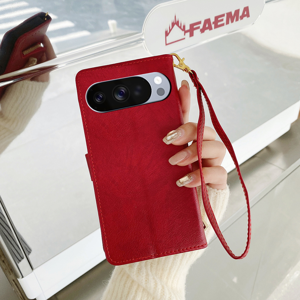 Leather Folio Wallet Case - PUレザー製ジッパーウォレットフォリオ型スマホケース Google Pixel 9 10 Pro