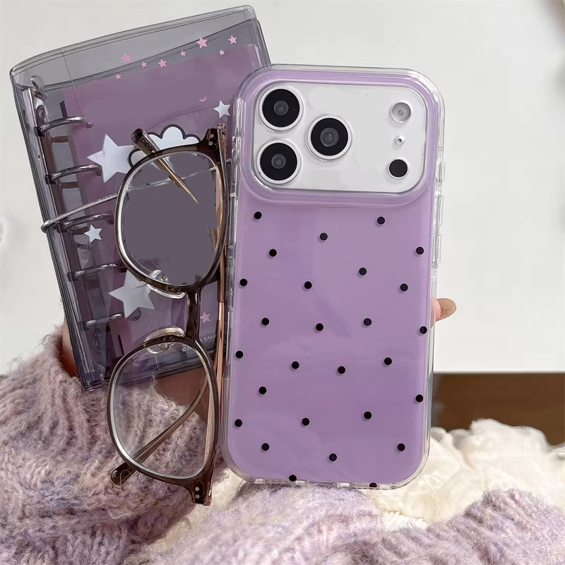 Phone Cases Purple - 韓国のインスタ映え女子向けシンプルな紫の水玉模様のかわいい漫画風スマホケース iPhone 17 16 15 14