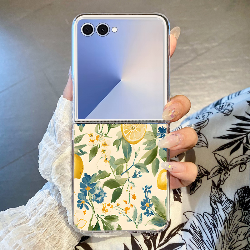 Phone Cases Z Fold 4 - レモンフラワーパターン折りたたみ式携帯電話ケース サムスンギャラクシーZフリップ8 7 6 5 4