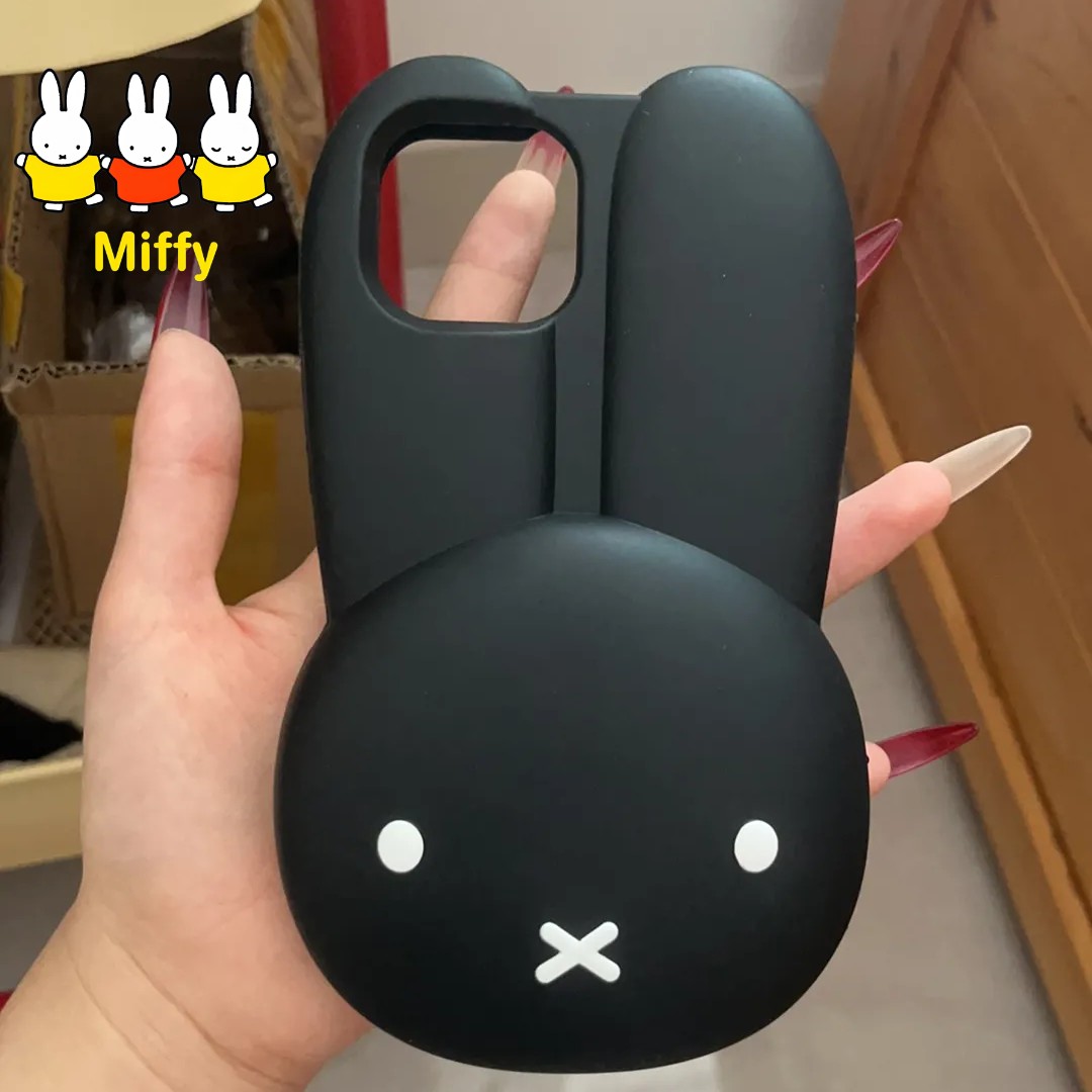Phone Cases Big W - ミッフィーウサギ黒シリコン電話ケース漫画大きな耳ミッフィーアニメ画像パーソナライズされたクリエイティブ Iphone ケースかわいいパーティーギフト