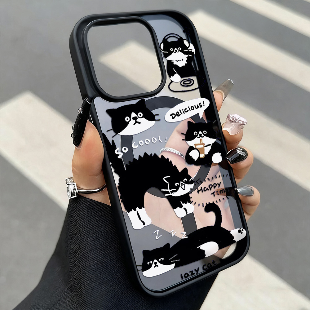 Phone Cases Quirky - 面白い黒猫ワイヤレス充電対応スマホケース iPhone 17 16 Pro Max