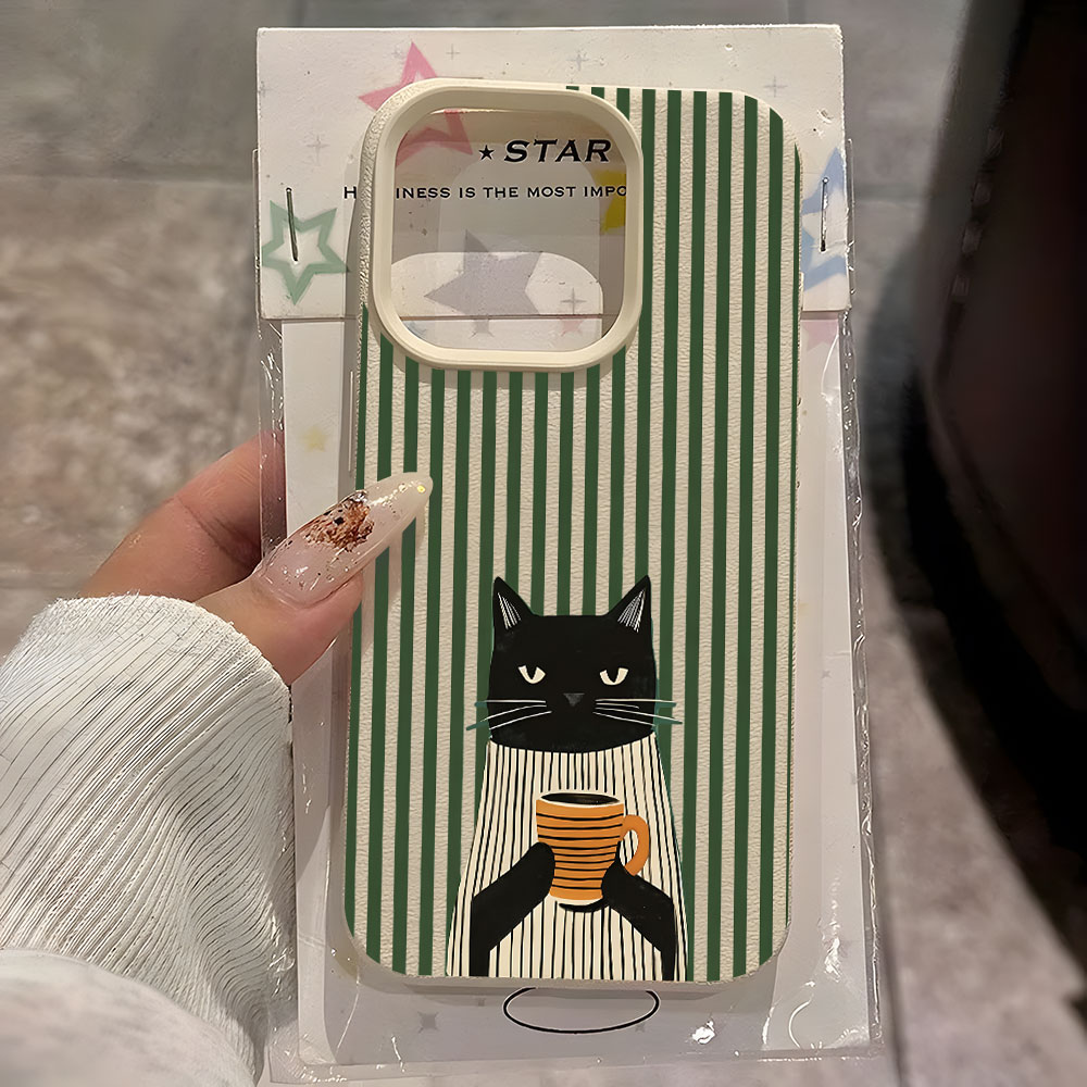 Phone Cases Quirky - 面白いコーヒー猫柄ライチソフトフォンケース iPhone 17 16 15 14