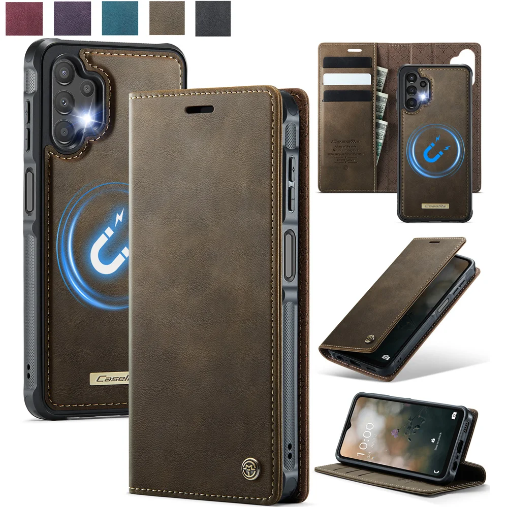 Leather Folio Wallet Case - Caseme-C49 フォリオ型着脱式マグネット留めウォレットケース、Samsung Galaxy A13 A14 A15