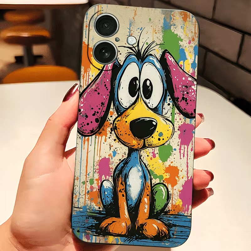 Phone Cases Drop Proof - 落書きカラーの子犬柄TPUスマホケース iPhone 17 16 15 14