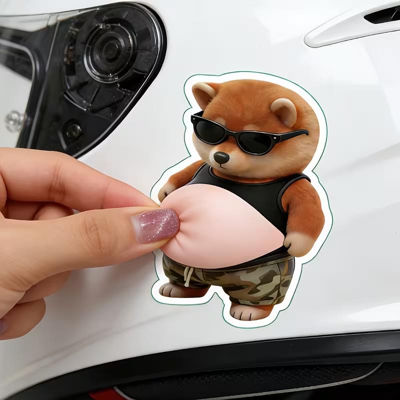 Phone Cases Big W - 2/4個入り 3D子犬（メガネと大きなお腹付き） – ノートパソコン、冷蔵庫、荷物、電話ケース用の粘着式楽しいステッカー