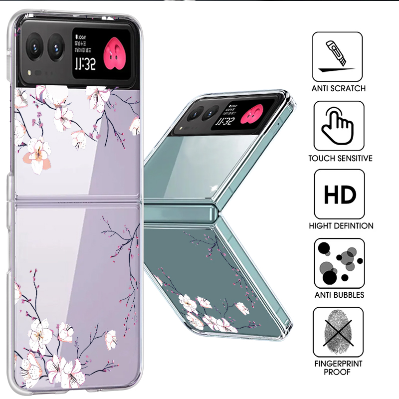 Phone Cases Hard - 白い花柄電話ケースモトローラ Razr 60 50 40 ウルトラ
