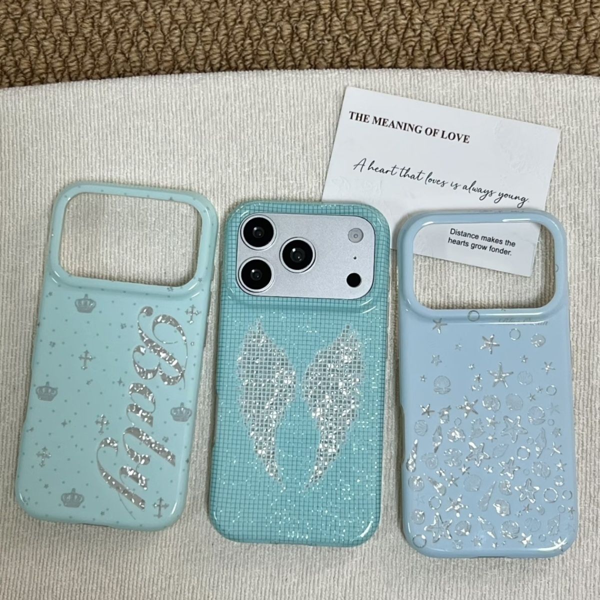 Phone Cases Korea - 韓国風ミントカラーの英語クロスエンジェルウィングスiPhoneケース iPhone 18 17A 16 15