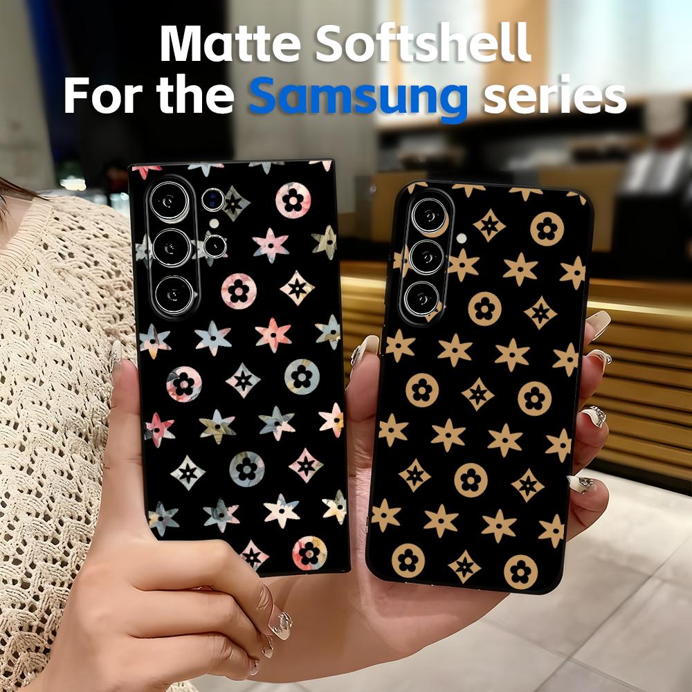 Phone Cases Samsung S23 - 繰り返しパターンの高級ロゴデザイン入りソフトブラックスマホケース、Samsung S26 S25 S24 S23 S22