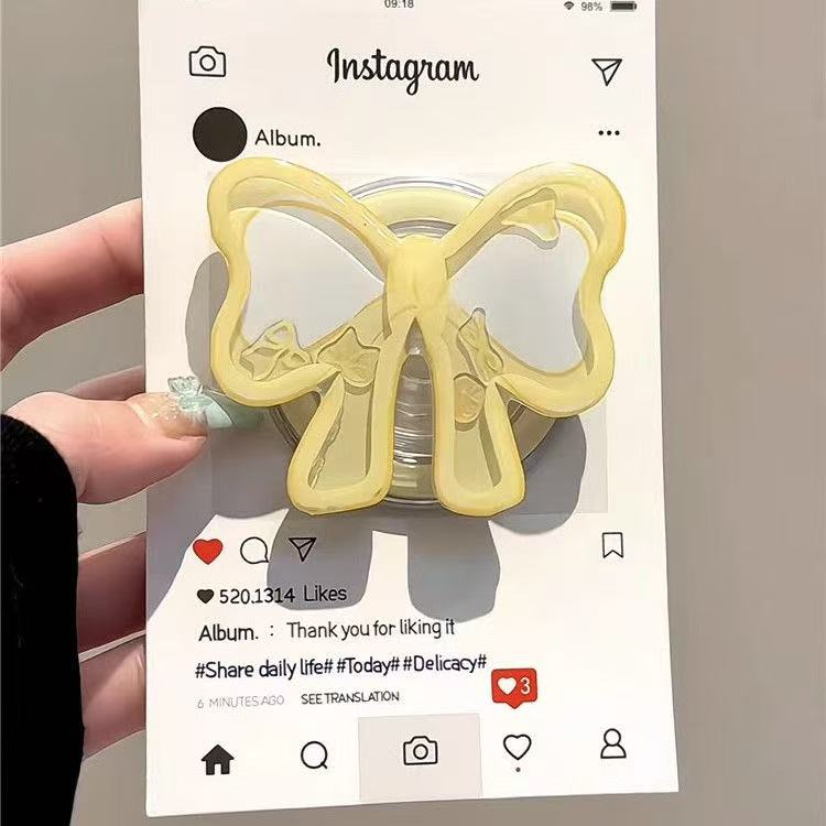 Phone Cases Quirky - 黄色の蝶ネクタイシェイク漫画マグセーフ電話用磁気グリップトックスタンド iPhone用面白い折りたたみ式ワイヤレス充電ケースホルダー