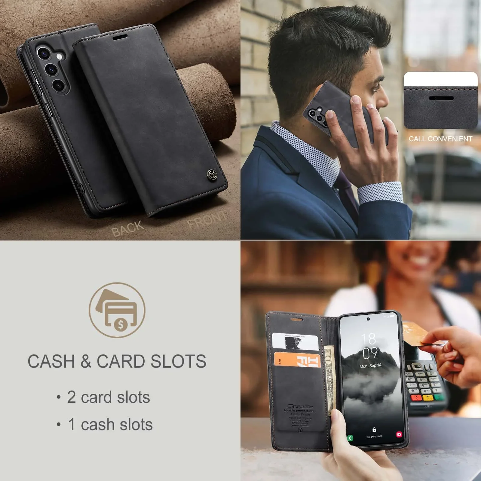 Leather Folio Wallet Case - レトロレザーフリップケース Samsung Galaxy S24 FE用 ウォレット