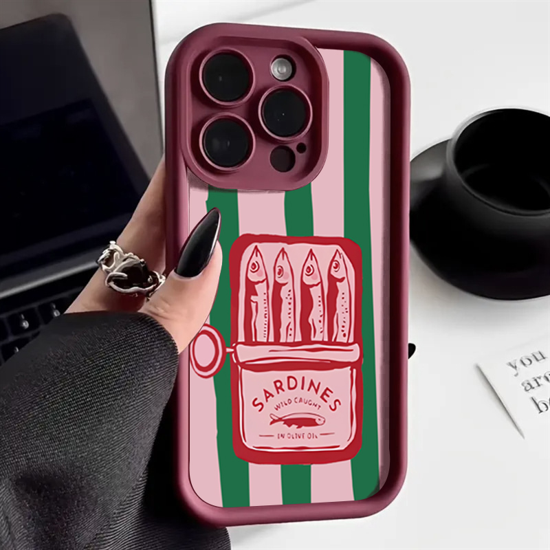 Phone Cases Quirky - 面白いイワシ缶レトロストライプ柄スマホケース iPhone 17 16 Pro 15