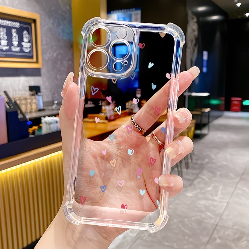 Phone Cases Drop Proof - 透明コーナーバンパー カラフルハート柄 iPhoneケース iPhone 17 16