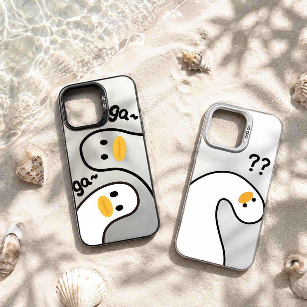 Phone Cases Big W - アニマルB-Big W-ホワイトD-ダック電話ケース落下防止滑り止め電話ケースiPhone用保護マットメタリックカバー