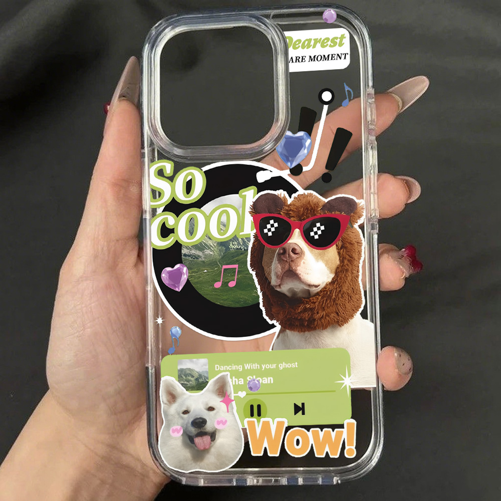 Phone Cases Quirky - ユニークな漫画の子犬柄ステッカー付きスマホケース、Apple iPhone 18 17 16 15