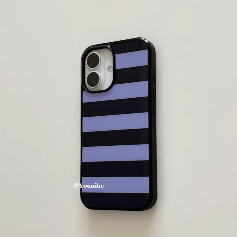 韓国風紫黒ストライプ柄iPhoneケース iPhone 17 - Phone Cases Purple のレビューと価格