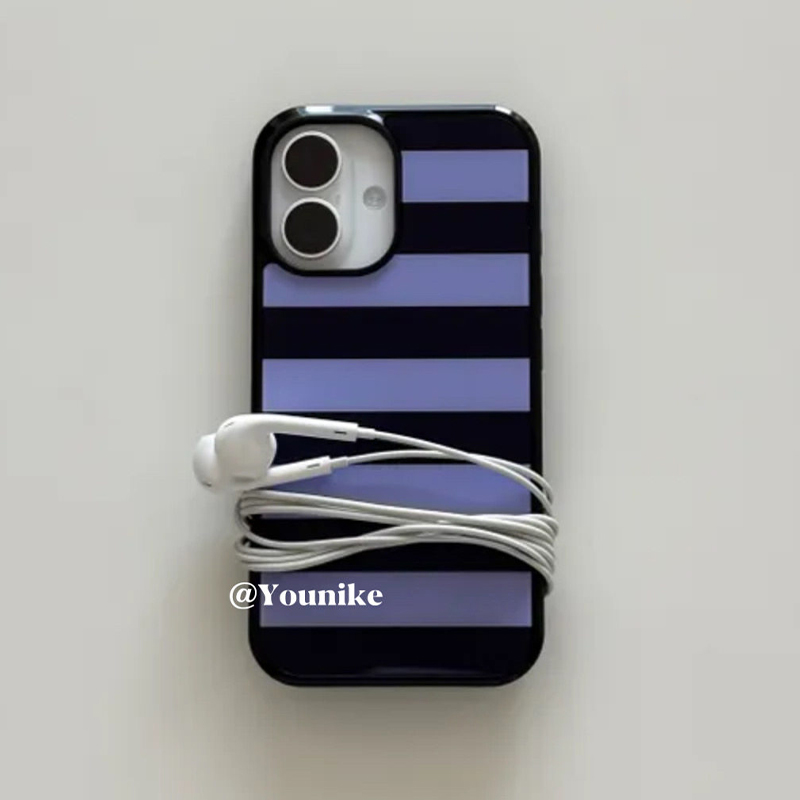韓国風紫黒ストライプ柄iPhoneケース iPhone 17 - Phone Cases Purple のレビューと価格