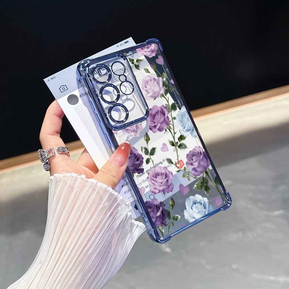 電気メッキ四隅耐衝撃パープルローズクリアスマホケース Sam - Phone Cases Purple のレビューと価格