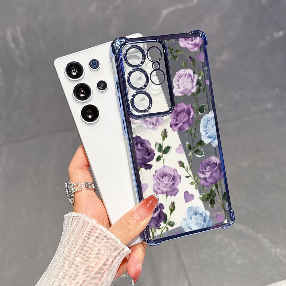 電気メッキ四隅耐衝撃パープルローズクリアスマホケース Sam - Phone Cases Purple のレビューと価格