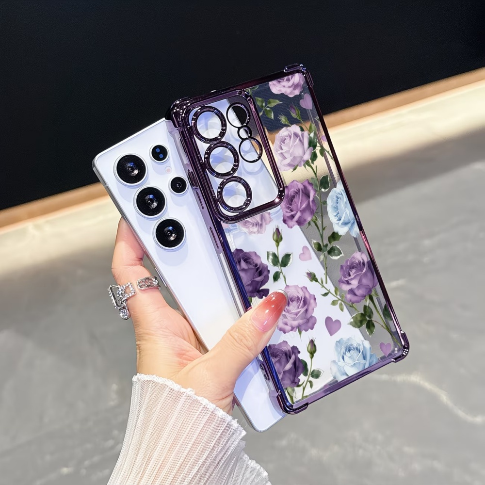 電気メッキ四隅耐衝撃パープルローズクリアスマホケース Sam - Phone Cases Purple のレビューと価格