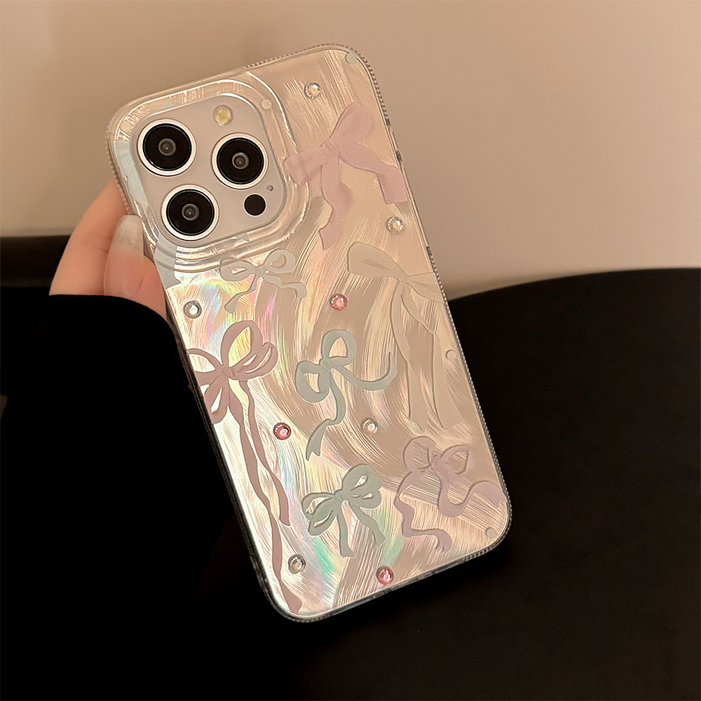 韓国のカラフルな蝶結びダイヤモンドステッカー付きiPhone - Phone Cases Korea のレビューと価格