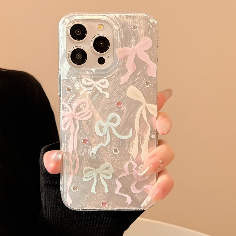 韓国のカラフルな蝶結びダイヤモンドステッカー付きiPhone - Phone Cases Korea のレビューと価格