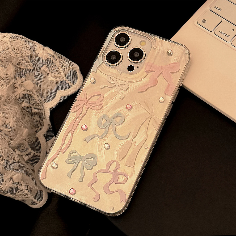韓国のカラフルな蝶結びダイヤモンドステッカー付きiPhone - Phone Cases Korea のレビューと価格