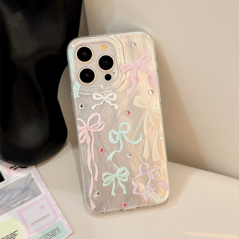 韓国のカラフルな蝶結びダイヤモンドステッカー付きiPhone - Phone Cases Korea のレビューと価格