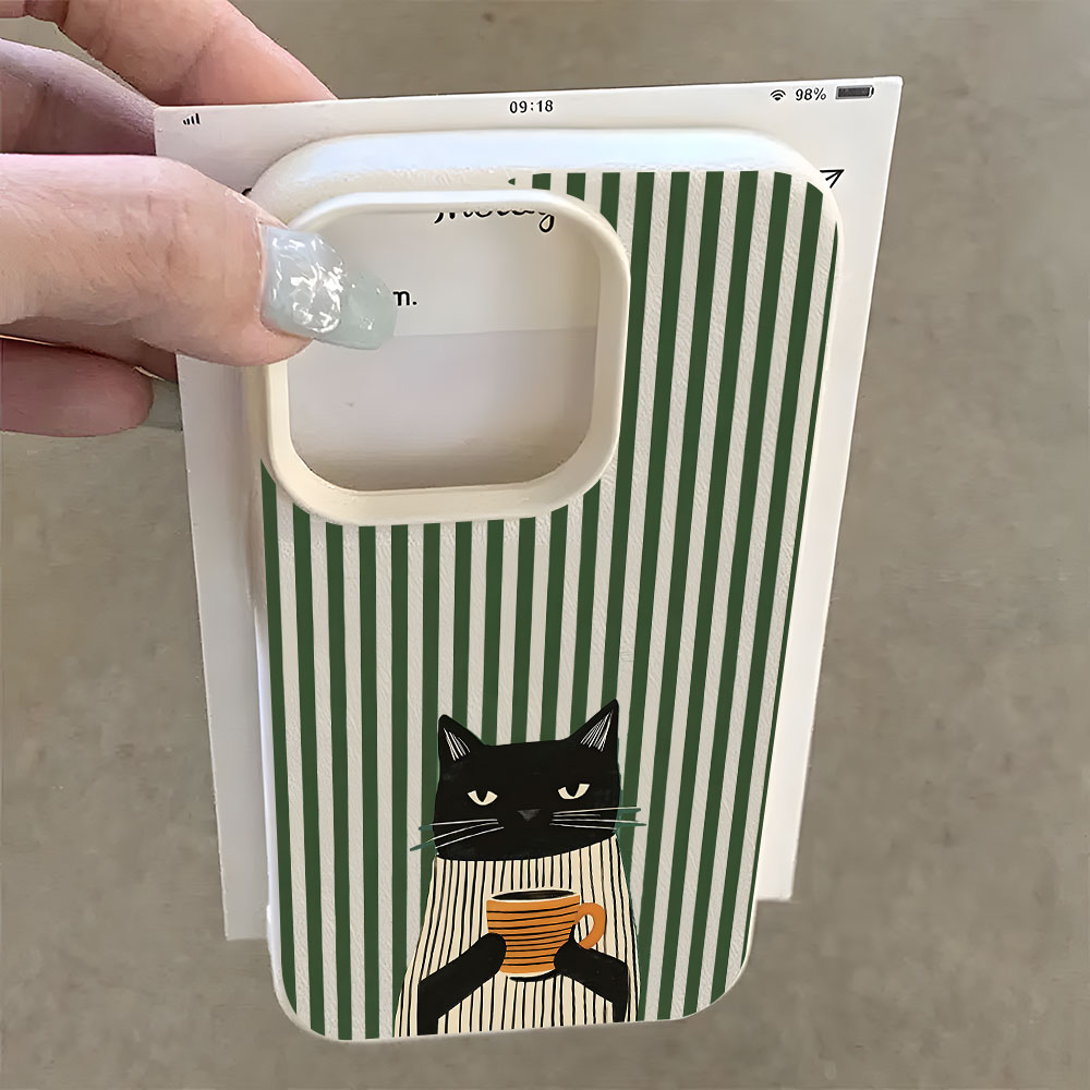 面白いコーヒー猫柄ライチソフトフォンケース iPhone 1 - Phone Cases Quirky のレビューと価格