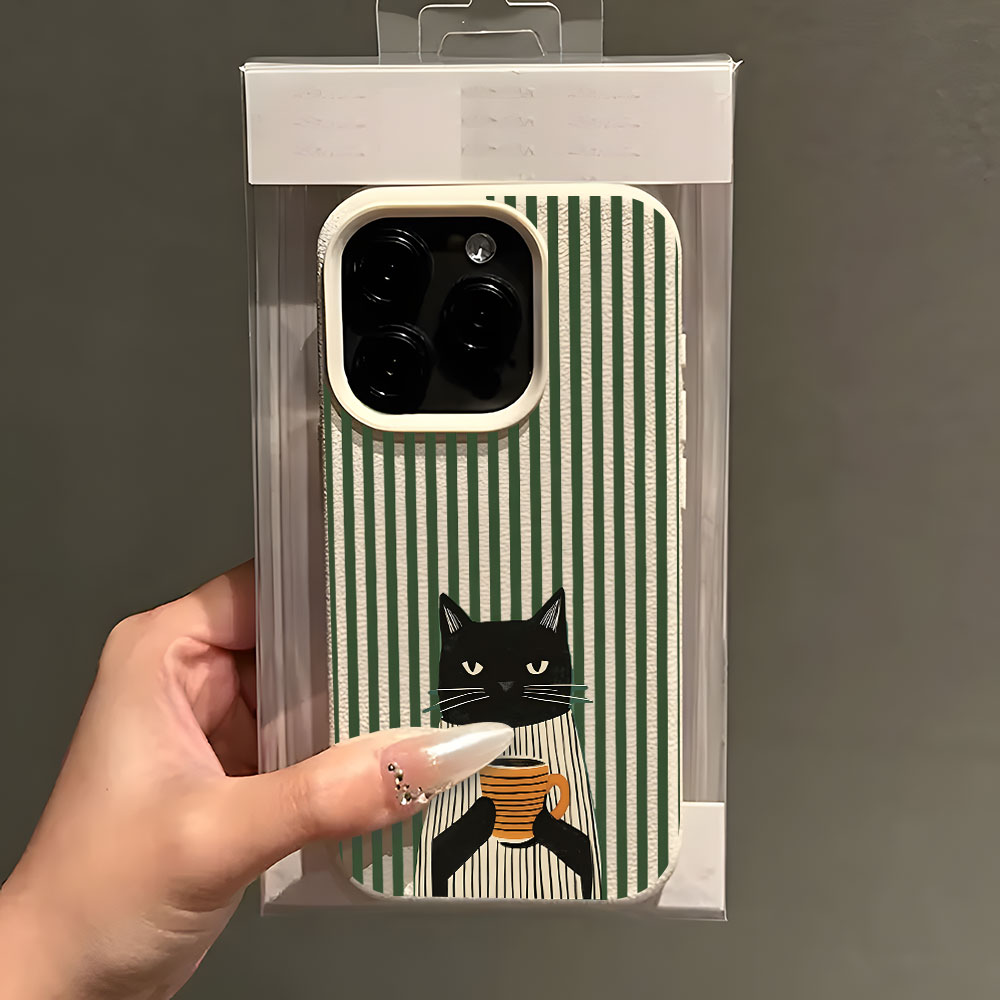 面白いコーヒー猫柄ライチソフトフォンケース iPhone 1 - Phone Cases Quirky のレビューと価格