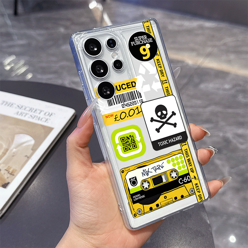 面白いミックスラベルのコラージュステッカーパターンクリアスマ - Phone Cases Funny のレビューと価格