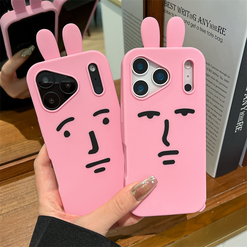 かわいい3D面白い漫画ピンクの絵文字ウサギのスマホケース i - Phone Cases Quirky のレビューと価格