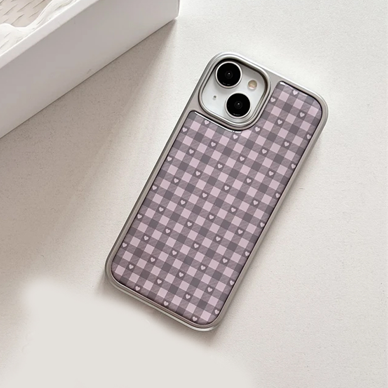 ピンクパープルハート型チェック柄韓国風ガールハートキュートス - Phone Cases Purple のレビューと価格