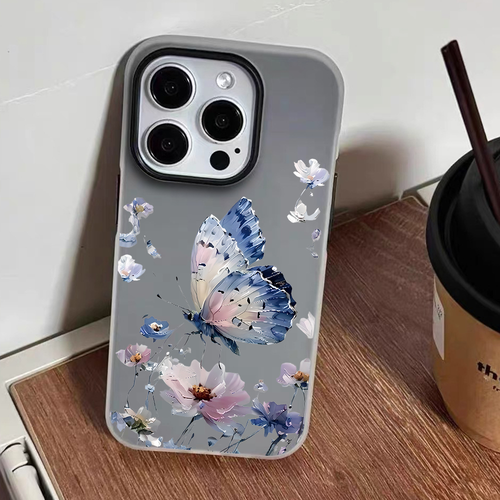 水彩画風青紫の蝶と花柄のスマホケース Samsung Gal - Phone Cases Purple のレビューと価格