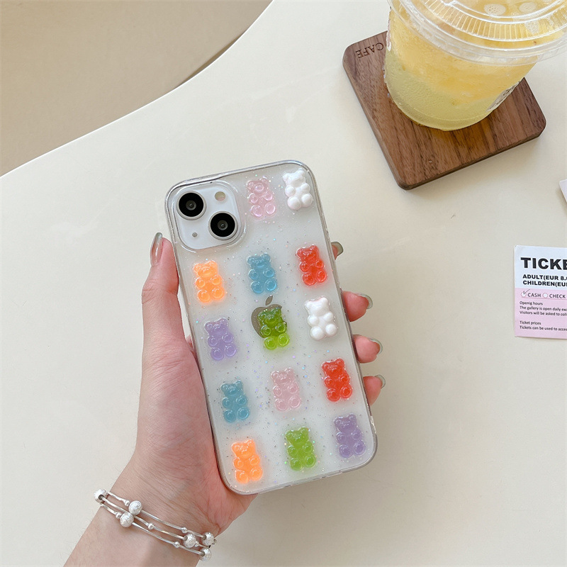 かわいい3Dカラフルなくまのドロップグルー付きiPhone  - Phone Cases Drop Proof のレビューと価格