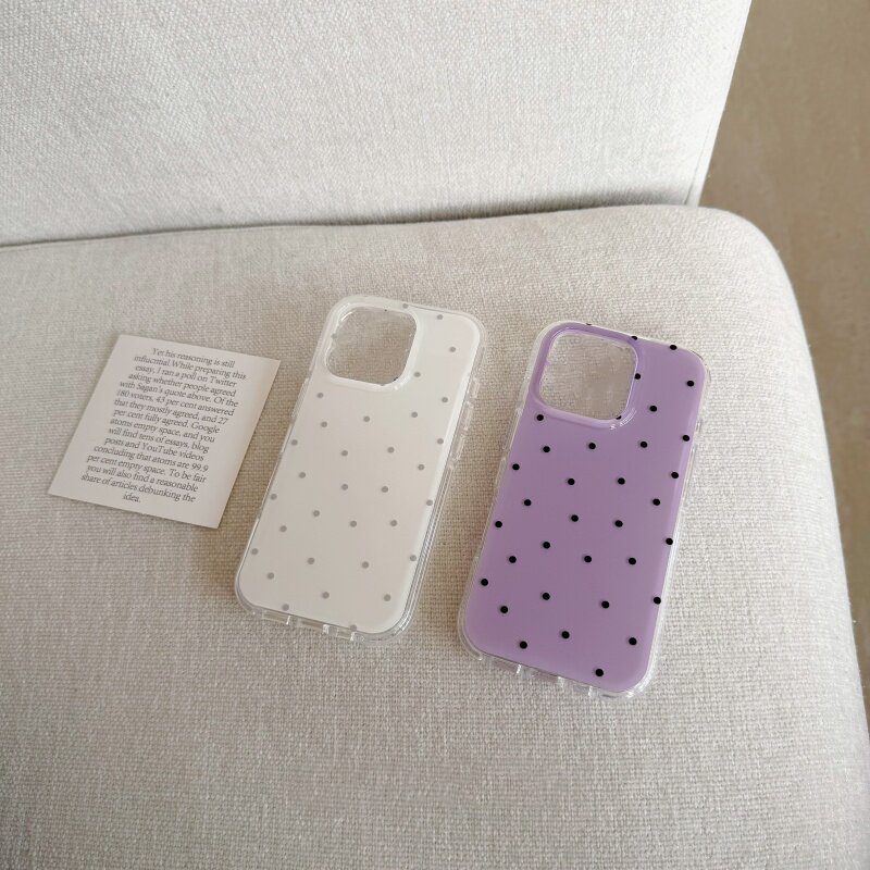 韓国の白と紫の水玉模様のiPhoneケース iPhone 1 - Phone Cases Purple のレビューと価格
