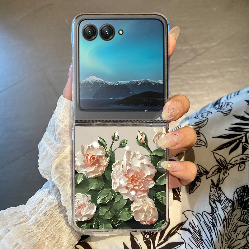 白い花柄電話ケースモトローラ Razr 60 50 40 ウ - Phone Cases Hard のレビューと価格