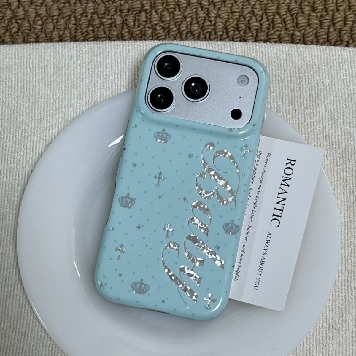 韓国風ミントカラーの英語クロスエンジェルウィングスiPhon - Phone Cases Korea のレビューと価格