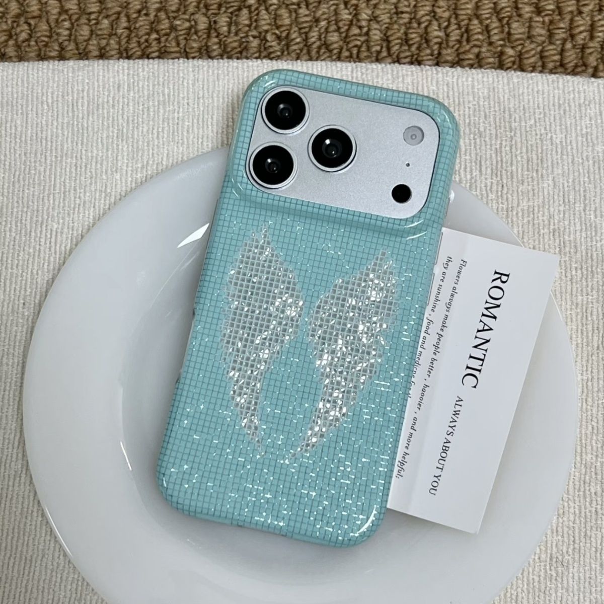 韓国風ミントカラーの英語クロスエンジェルウィングスiPhon - Phone Cases Korea のレビューと価格