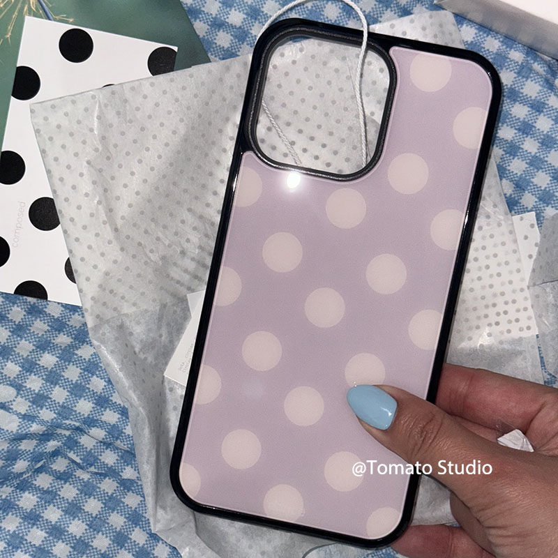 韓国風ファッション パープルポルカドット柄 iPhoneケー - Phone Cases Korea のレビューと価格