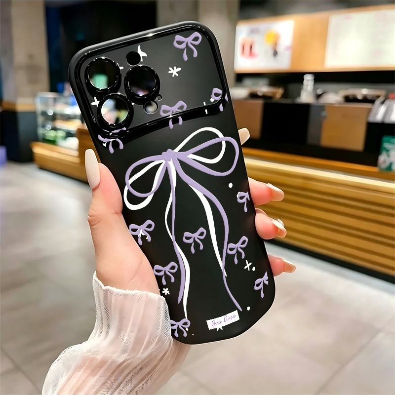 大きな紫色のリボンと星のドゥードゥルプリントのiPhoneケ - Phone Cases Purple のレビューと価格