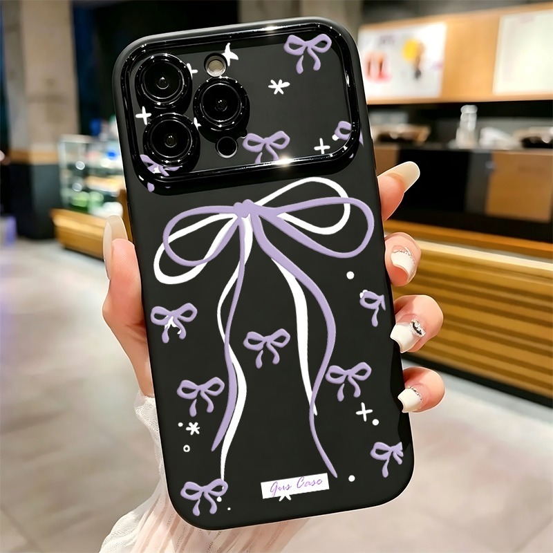 大きな紫色のリボンと星のドゥードゥルプリントのiPhoneケ - Phone Cases Purple のレビューと価格