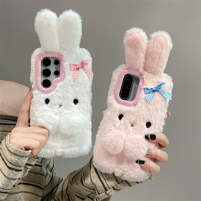 コレン 3D カートゥーン リボン付きうさぎ耳 暖かい毛皮の - Phone Cases Samsung S23 のレビューと価格