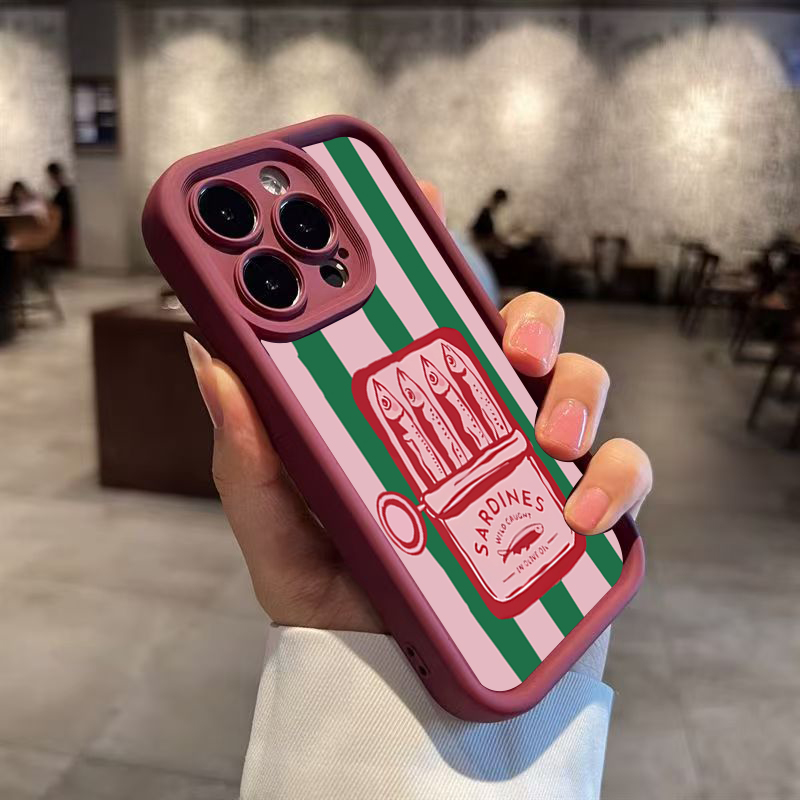 面白いイワシ缶レトロストライプ柄スマホケース iPhone  - Phone Cases Quirky のレビューと価格
