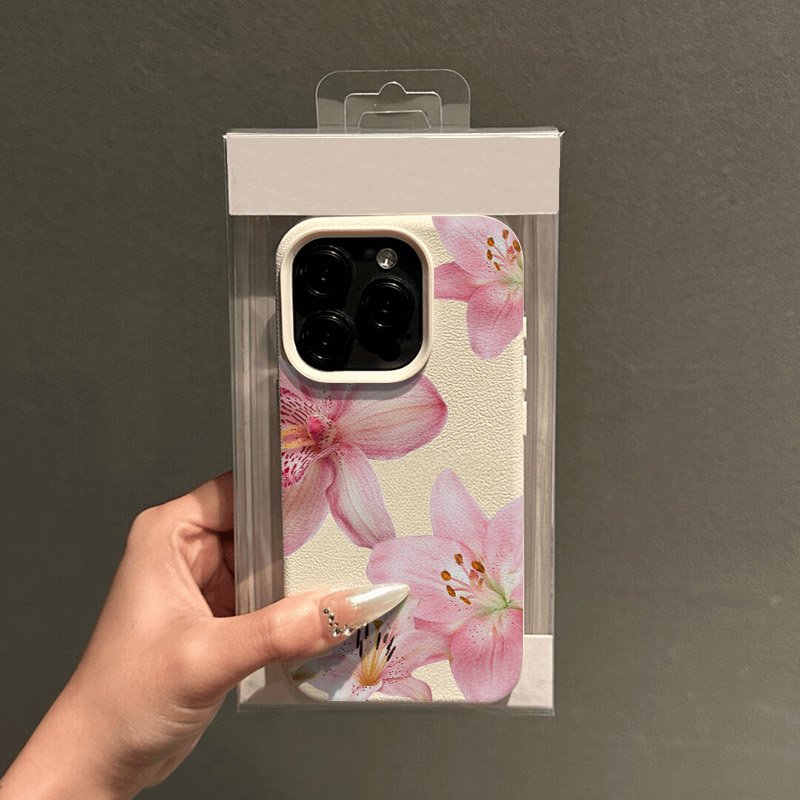 ピンクのユリとライチのテクスチャ柄のスマホケース、Samsu - Phone Cases Samsung S23 のレビューと価格