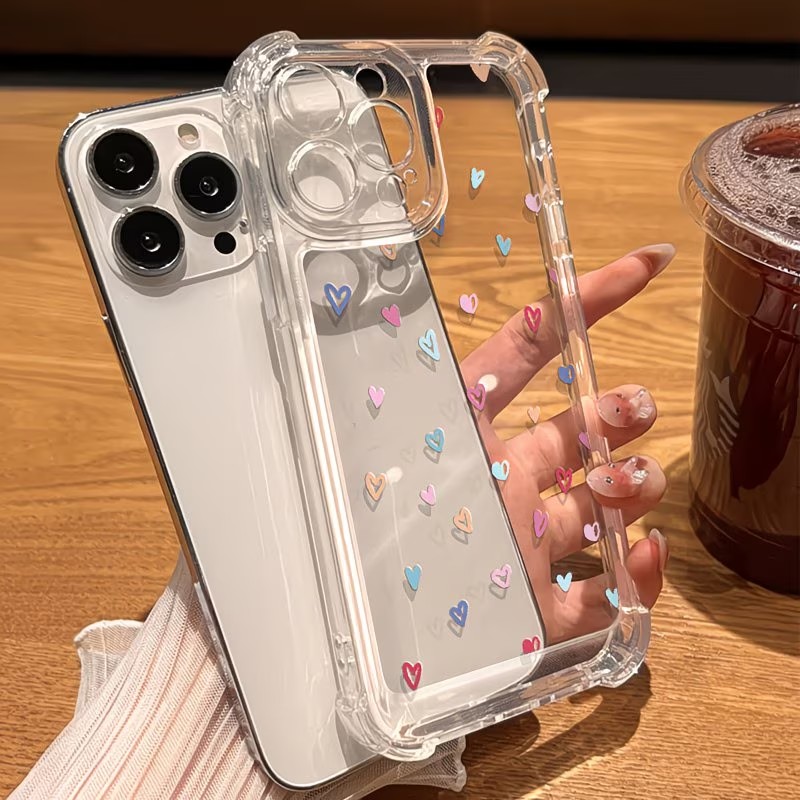 透明コーナーバンパー カラフルハート柄 iPhoneケース  - Phone Cases Drop Proof のレビューと価格