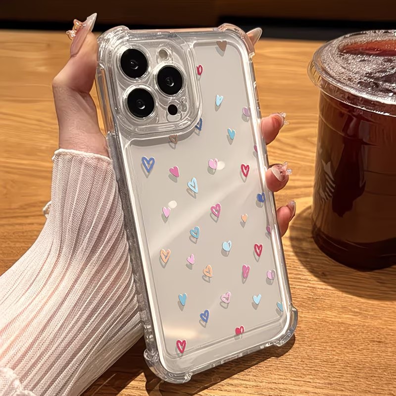 透明コーナーバンパー カラフルハート柄 iPhoneケース  - Phone Cases Drop Proof のレビューと価格