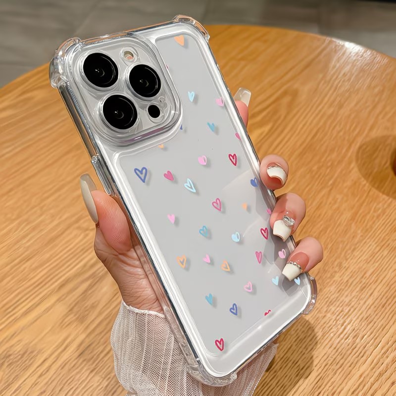 透明コーナーバンパー カラフルハート柄 iPhoneケース  - Phone Cases Drop Proof のレビューと価格